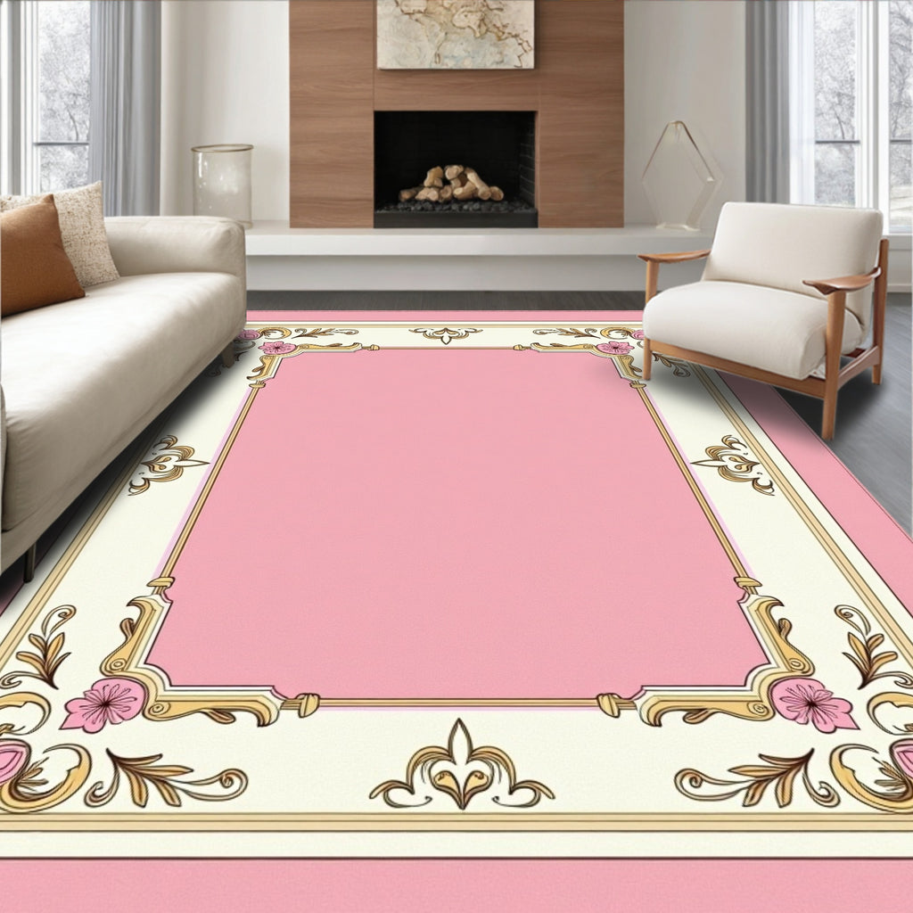 Pink Floral Frame Border Rug
