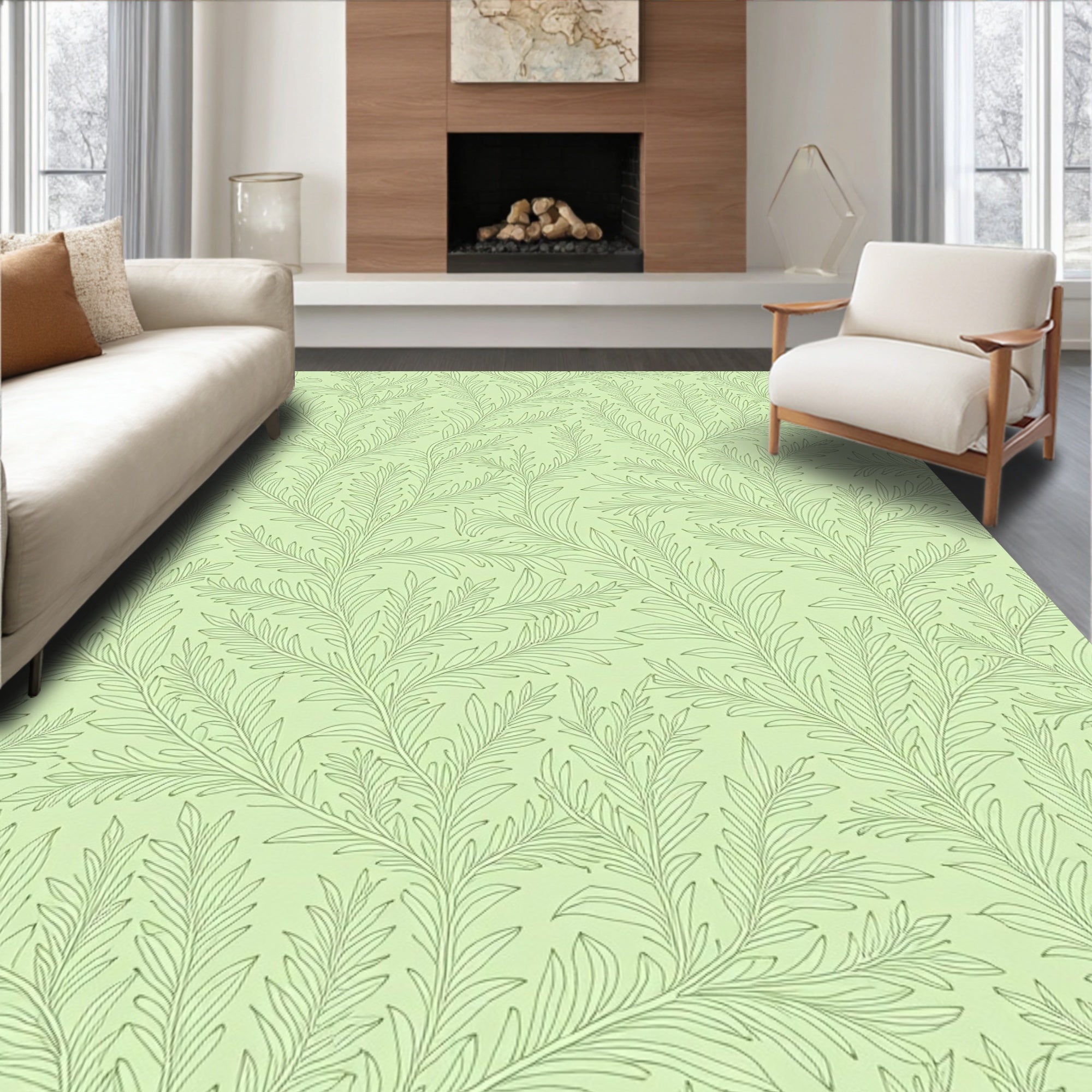 Pale Green Fern Foliage Rug