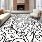 Black White Swirling Vine Scroll Rug