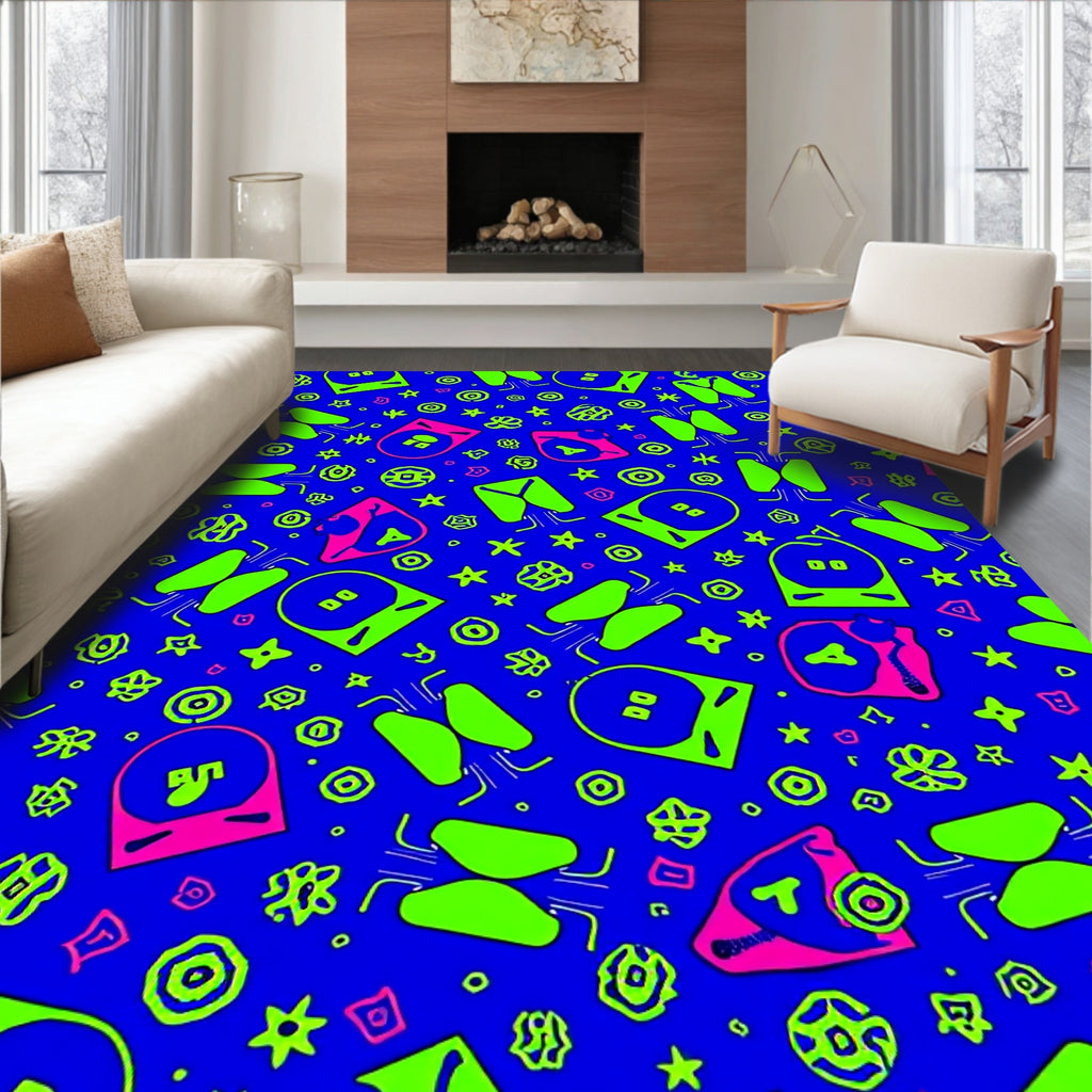 Bright Green Pink Abstract Shapes Rug