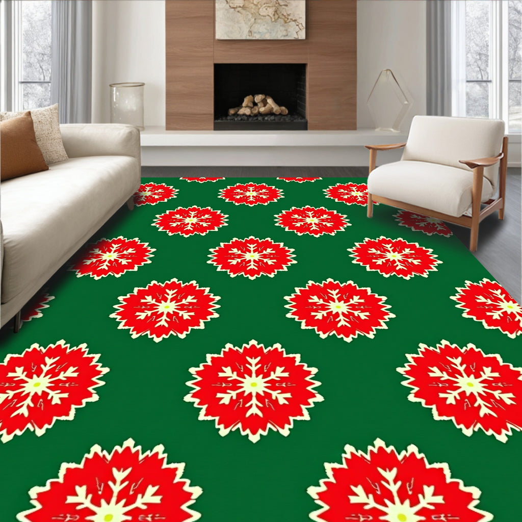 Crimson Red Snowflake Garland Rug