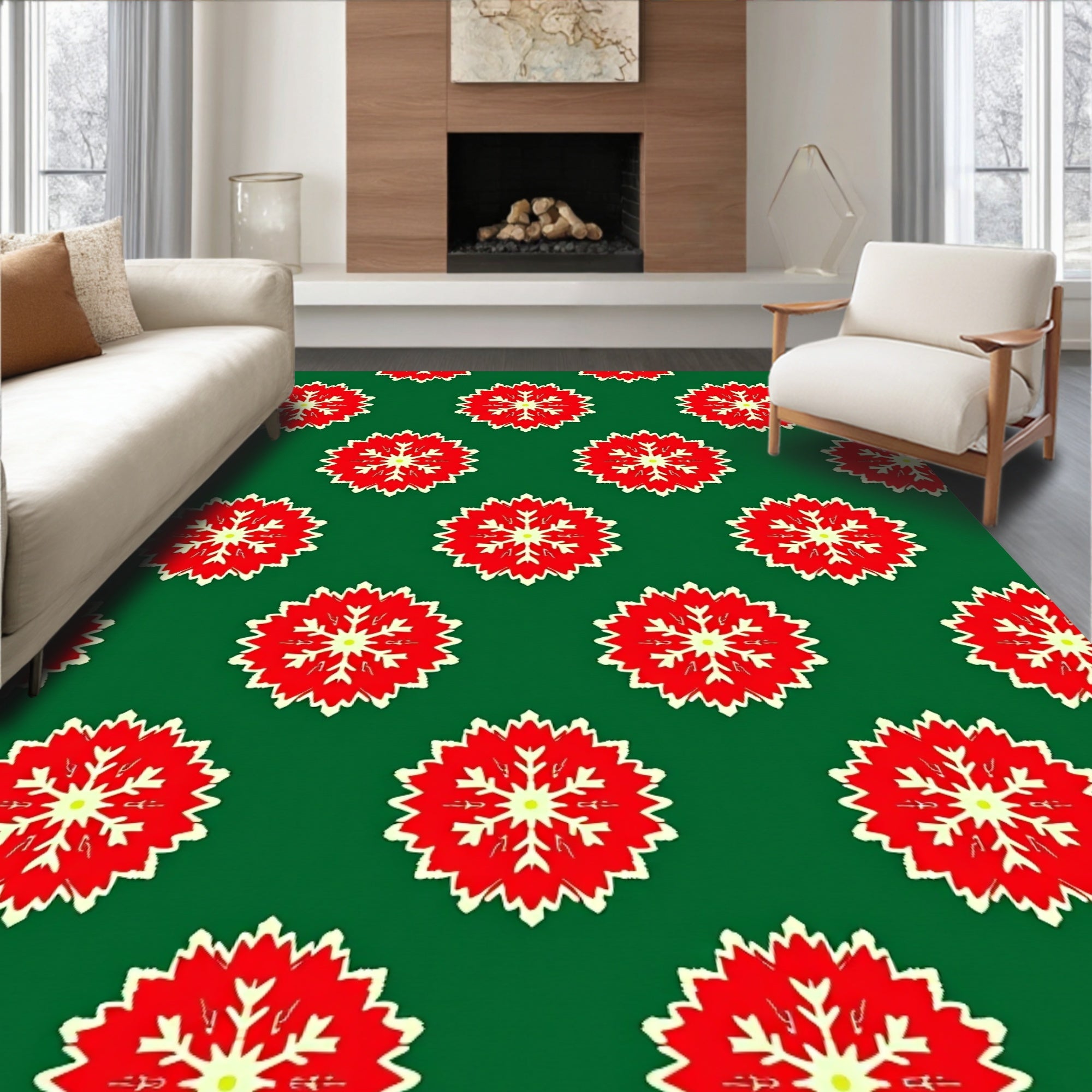Crimson Red Snowflake Garland Rug