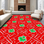 Red Green Floral Geometric Abstract Rug