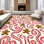 Brown Gingerbread Swirls Red Rug