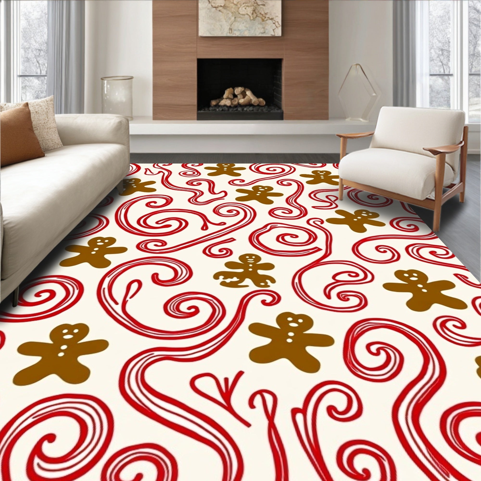 Brown Gingerbread Swirls Red Rug