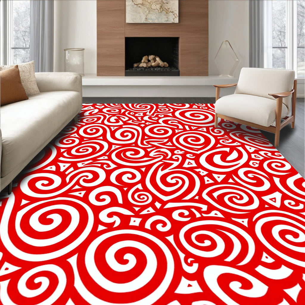 Vibrant Red Swirl Abstract Rug