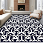 Dark Navy White Abstract Creature Medallion Rug