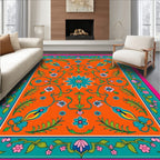 Vibrant Orange Floral Garden Rug