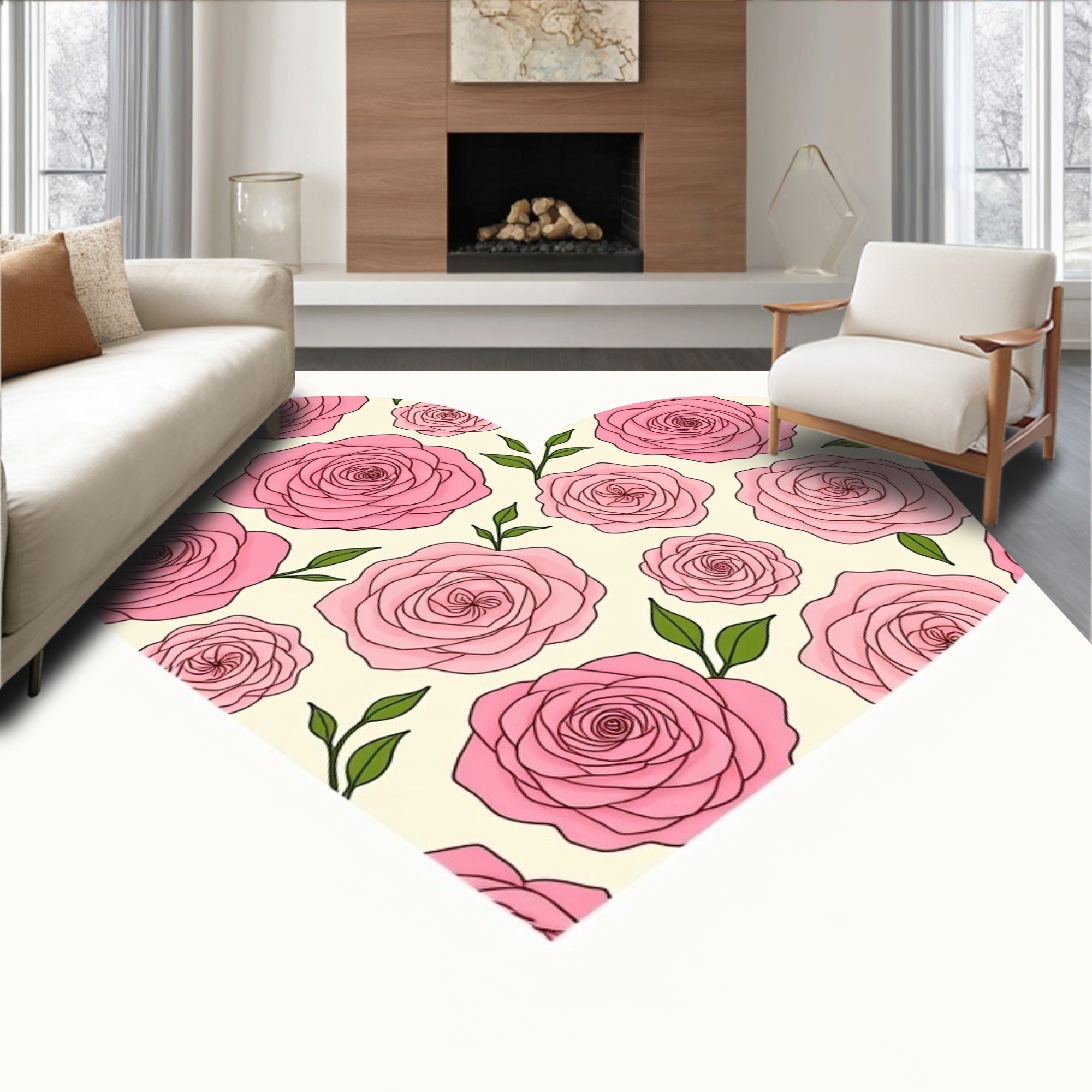 Pink Rose Heart Garden Rug
