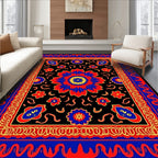 Bold Red Blue Floral Mandala Rug