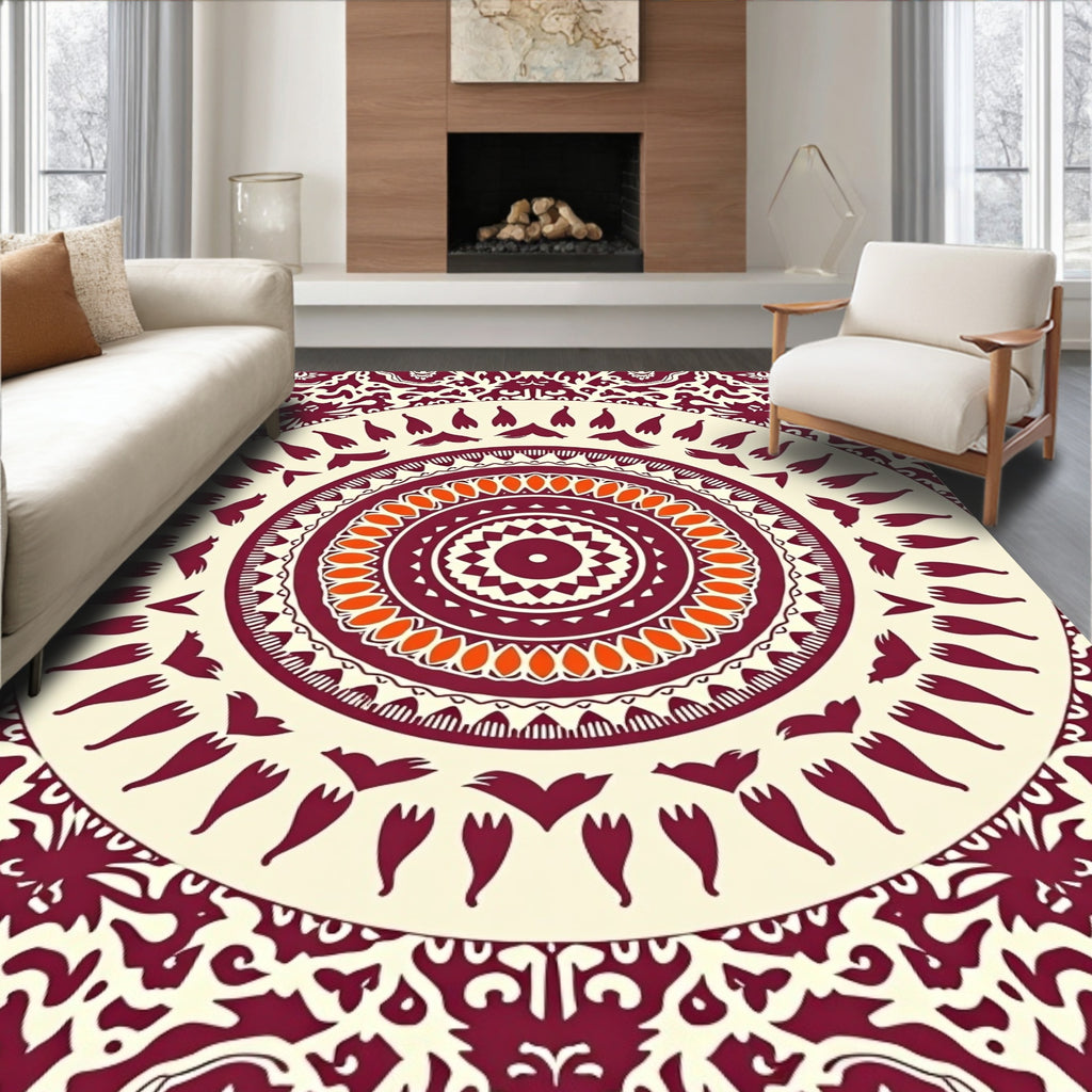Crimson Orange Centerpiece Medallion Rug
