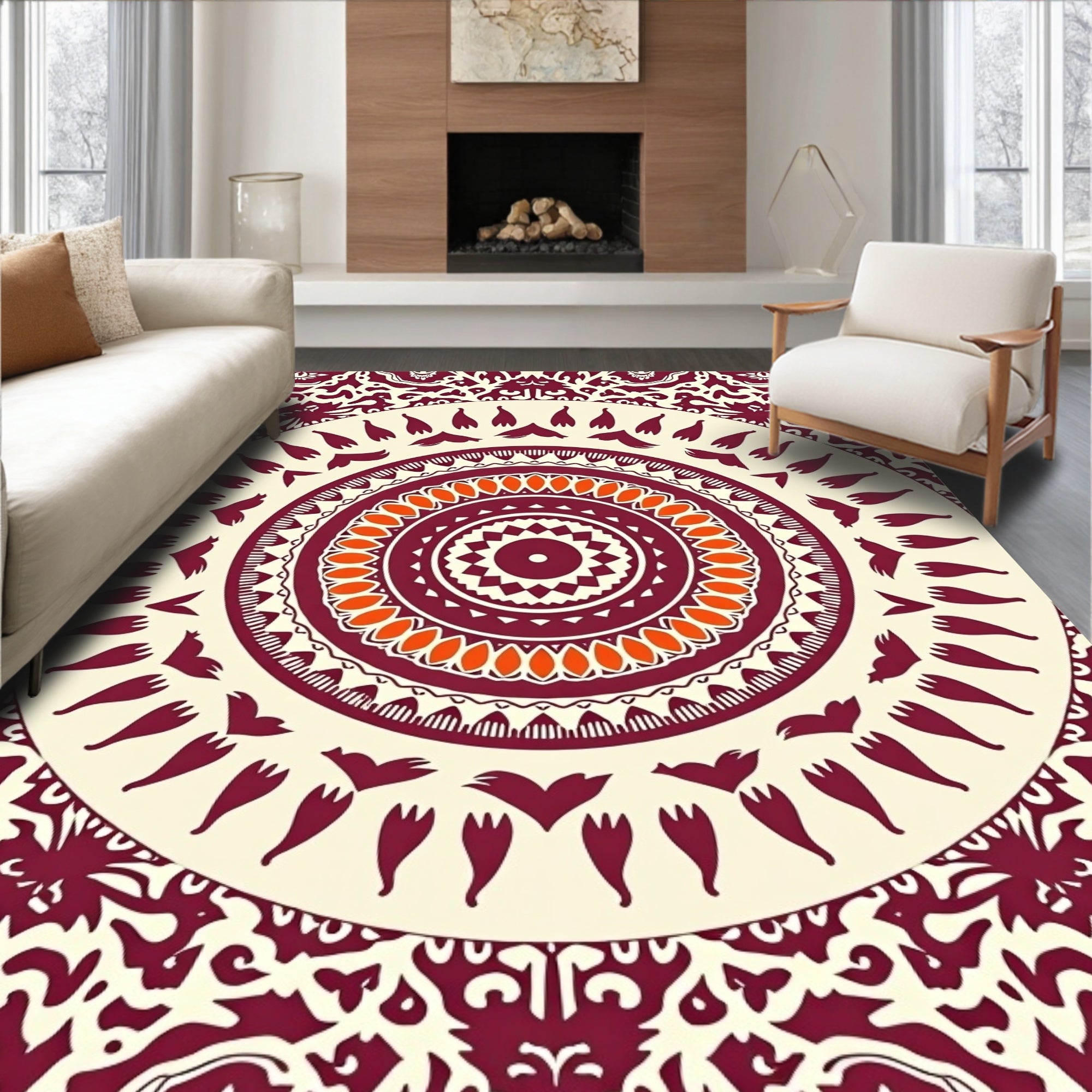 Crimson Orange Centerpiece Medallion Rug