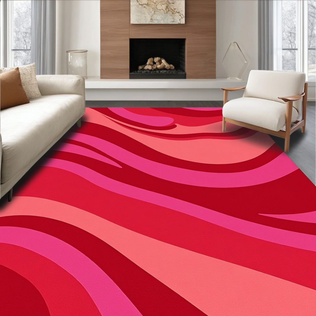 Crimson Pink Swirl Fluid Abstract Rug