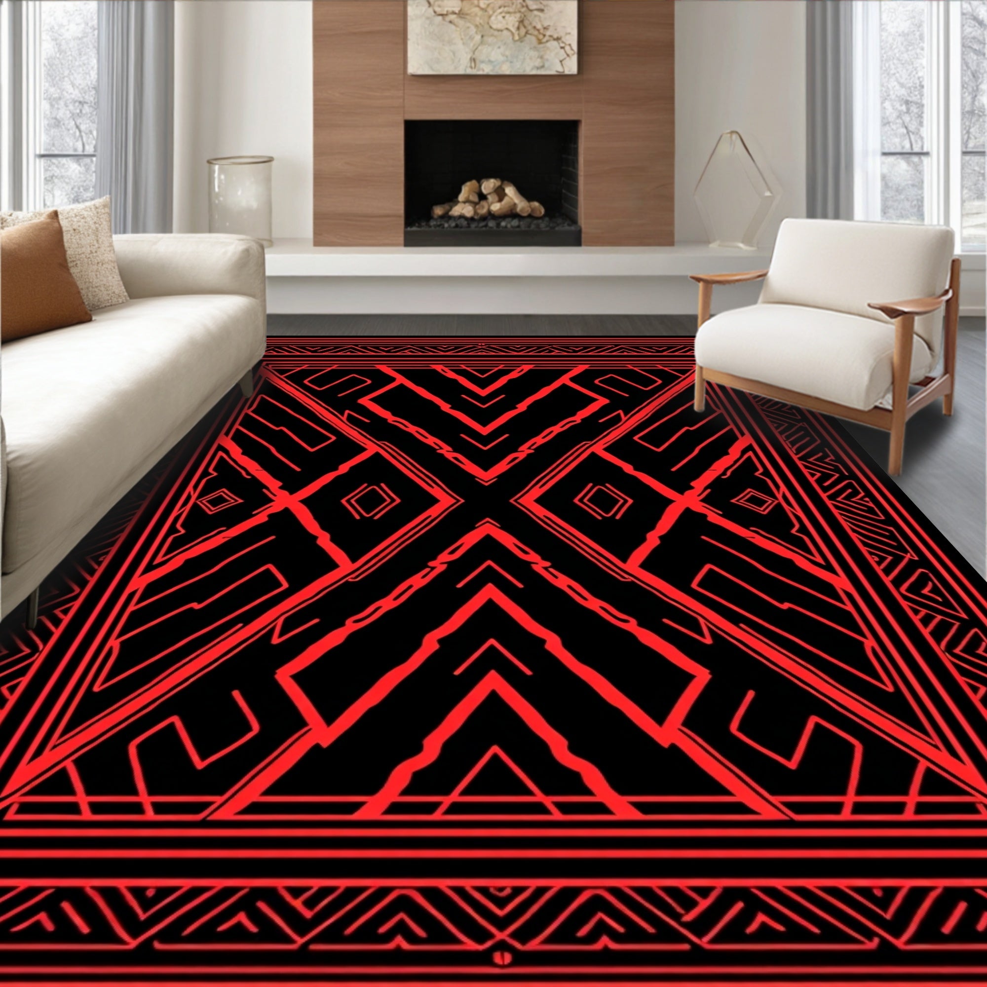 Bold Red Geometric Tribal Rug