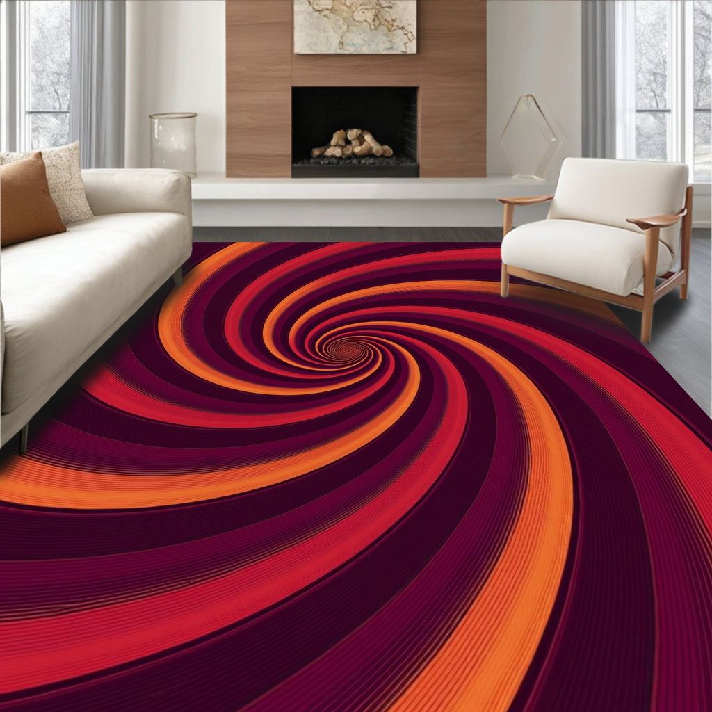 Deep Red Orange Swirl Rug