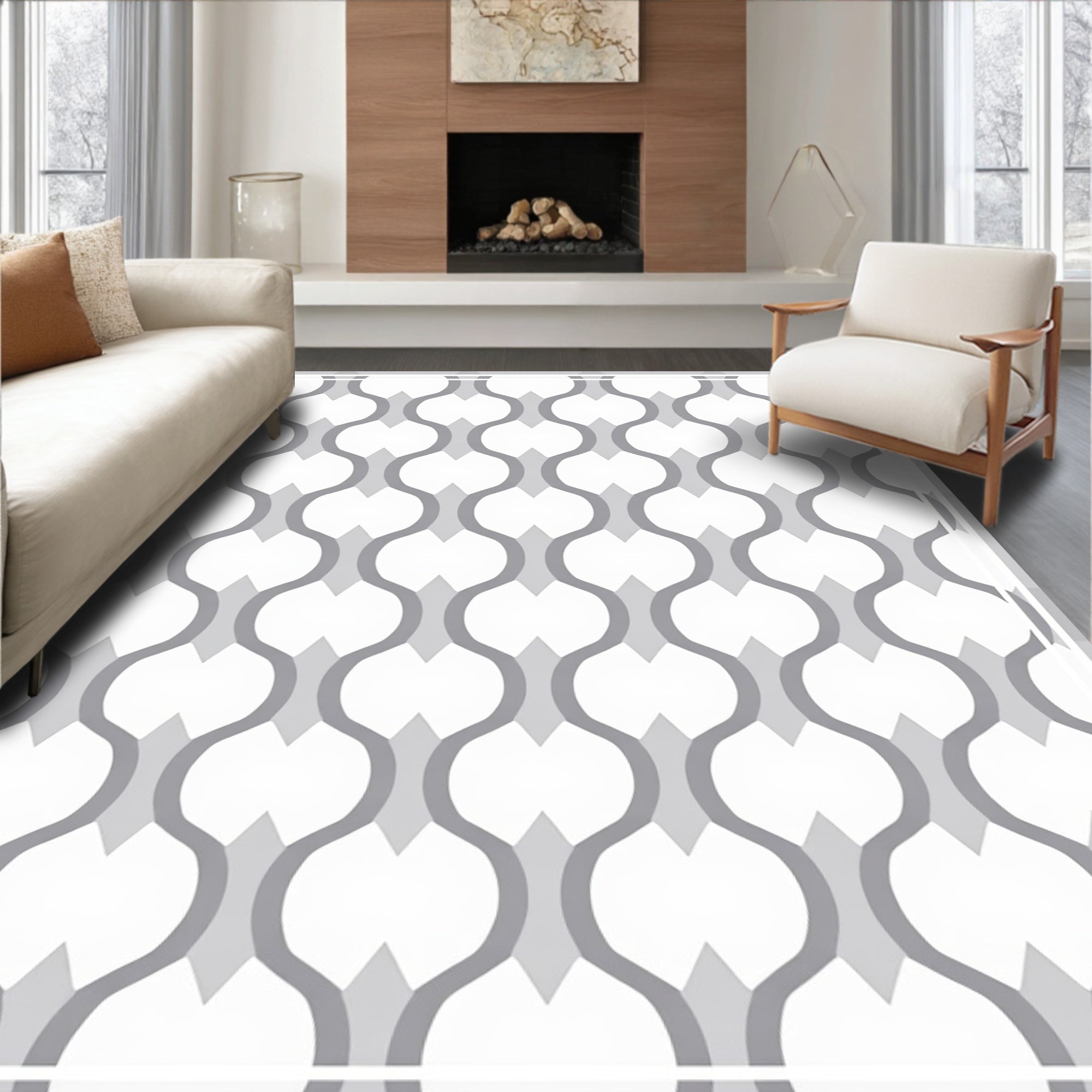 Geometric Gray Interlocking Ovals Rug
