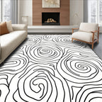Abstract Black Swirl Line Art Rug