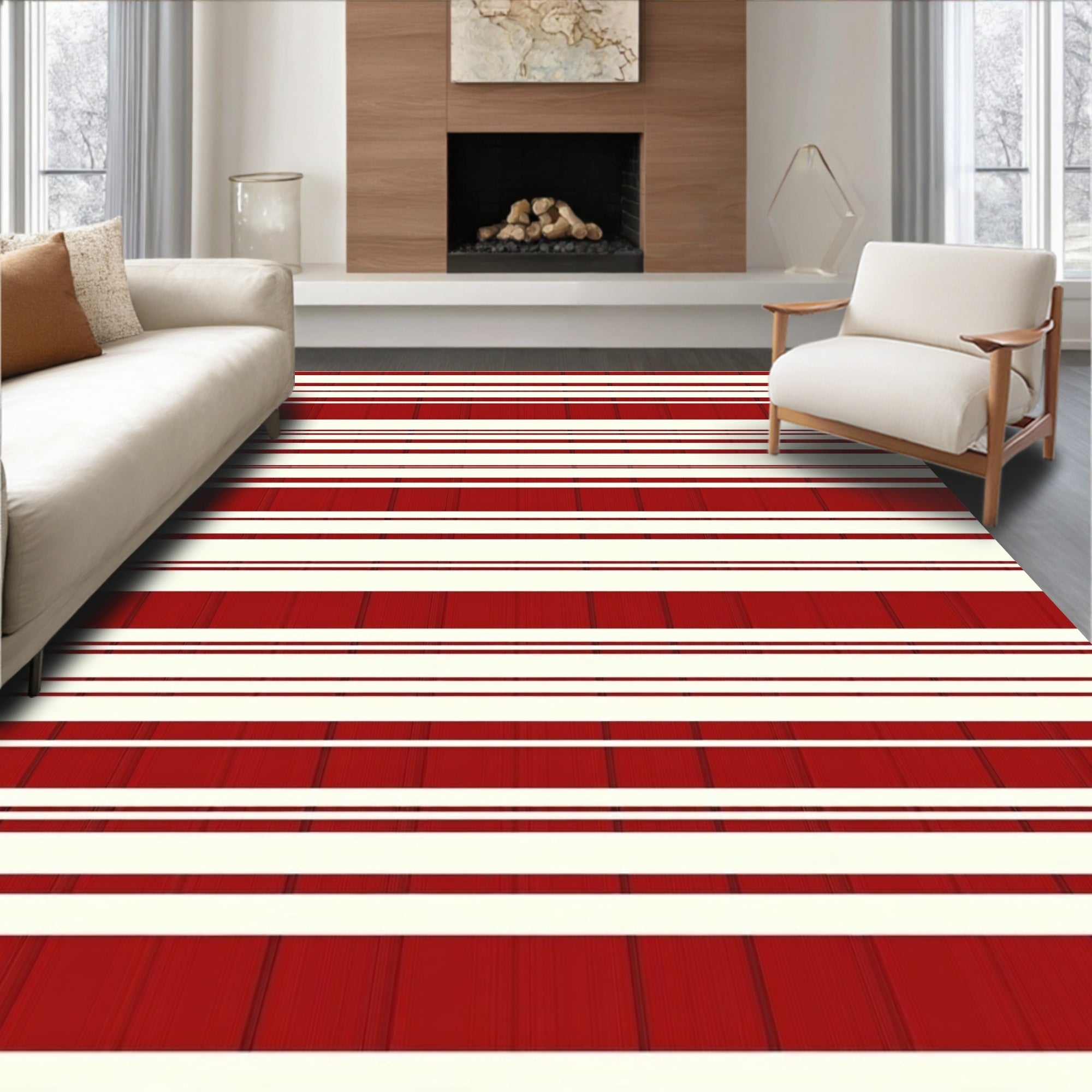 Bold Red White Striped Harmony Rug