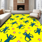 Whimsical Blue Cats Starry Yellow Rug