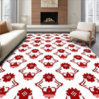 Crimson Floral Diamond Lattice Rug