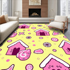 Pink Gingerbread Houses Yellow Background Rug