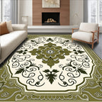 Olive Green Floral Medallion Centerpiece Rug