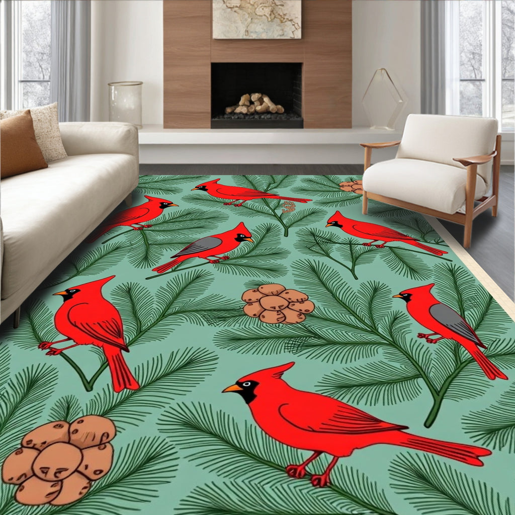 Red Cardinals Pine Branches Rug