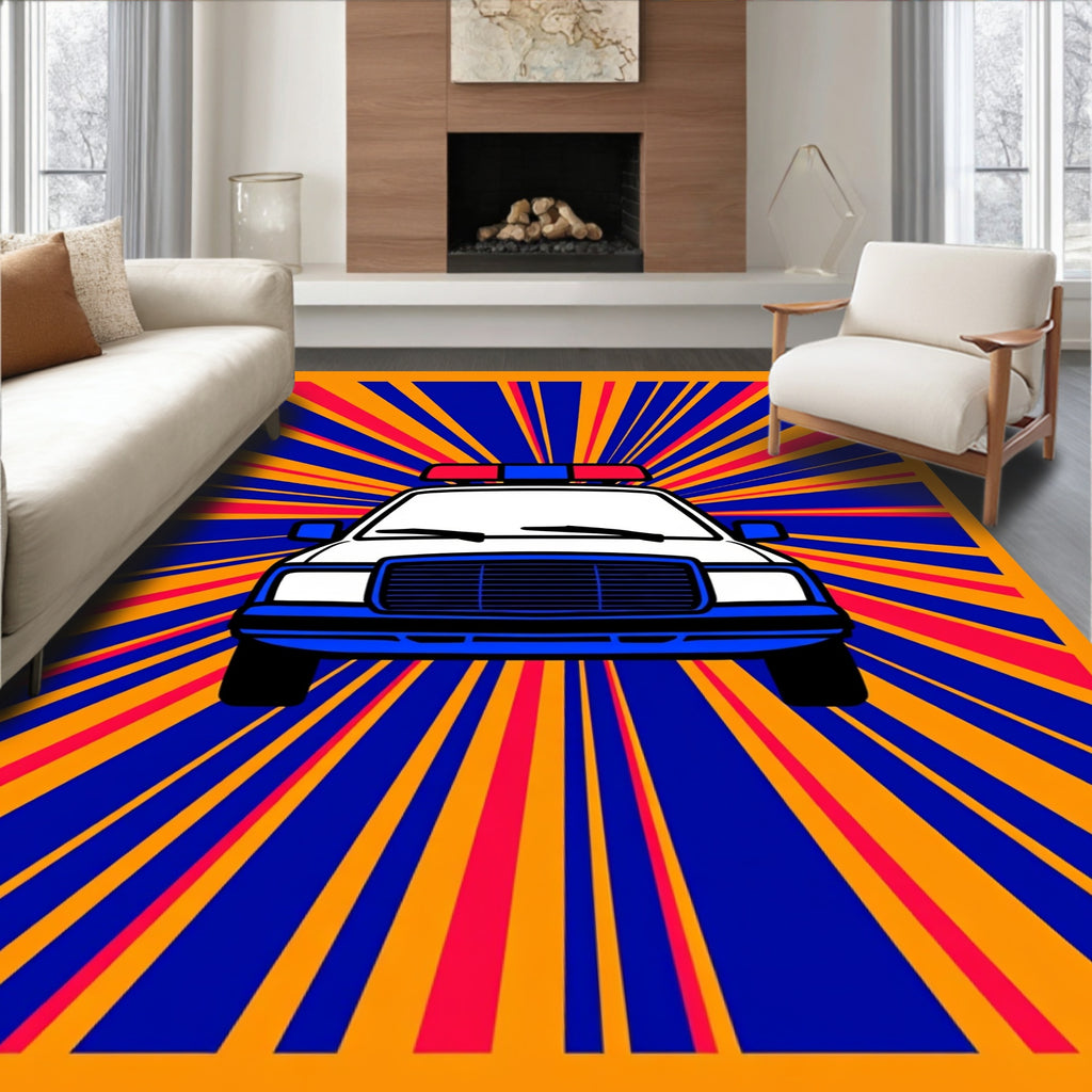 Retro Police Car Burst Rug
