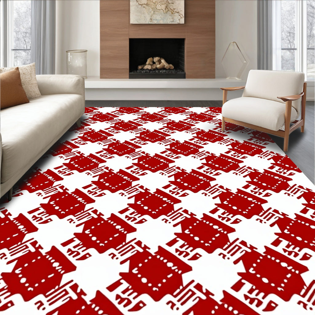 Crimson Houndstooth Geometric Rug