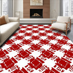 Crimson Houndstooth Geometric Rug