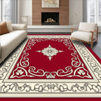 Rich Crimson Floral Medallion Border Rug