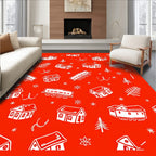 Whimsical Village Train Landscape Rug