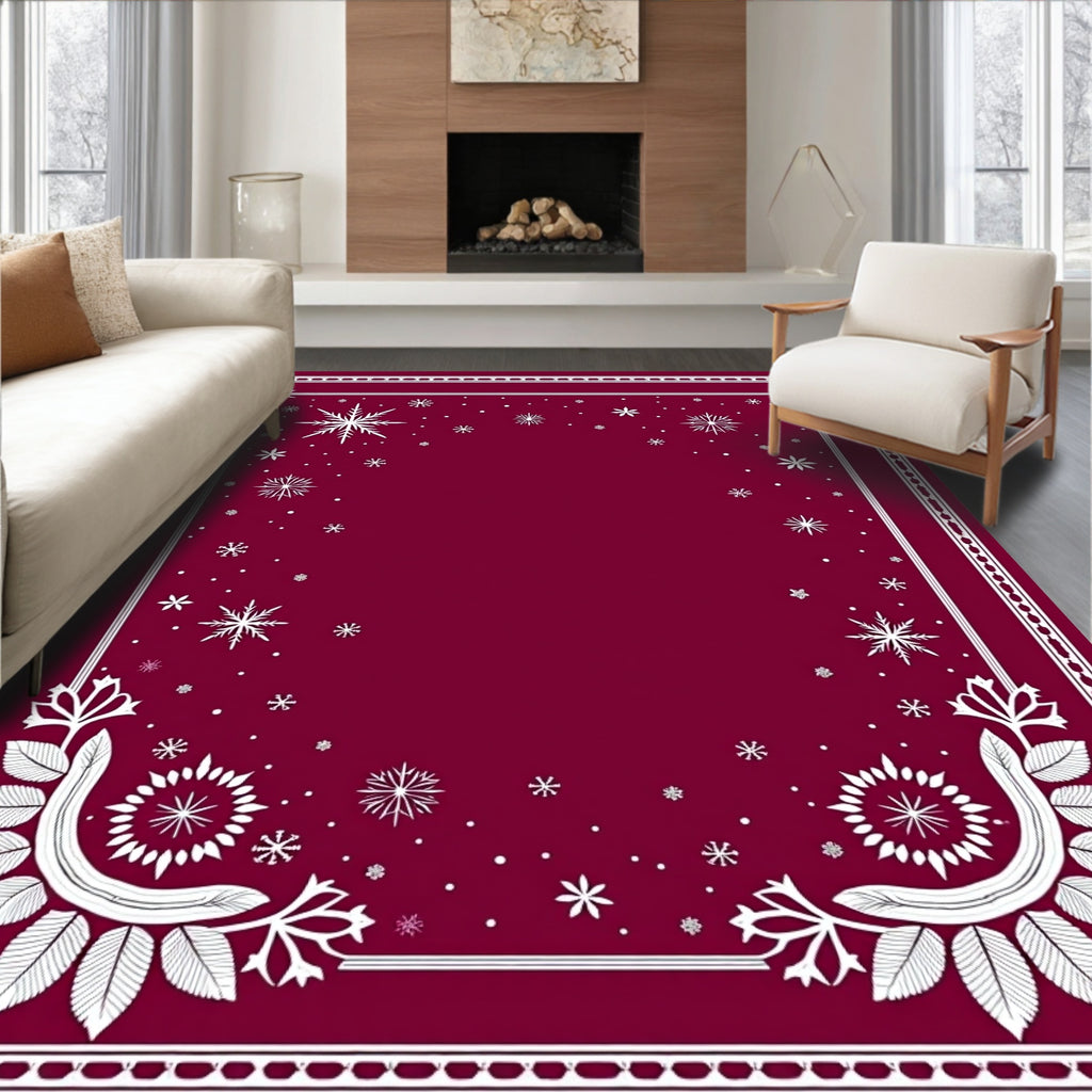 Winter White Snowflake Abundant Border Rug