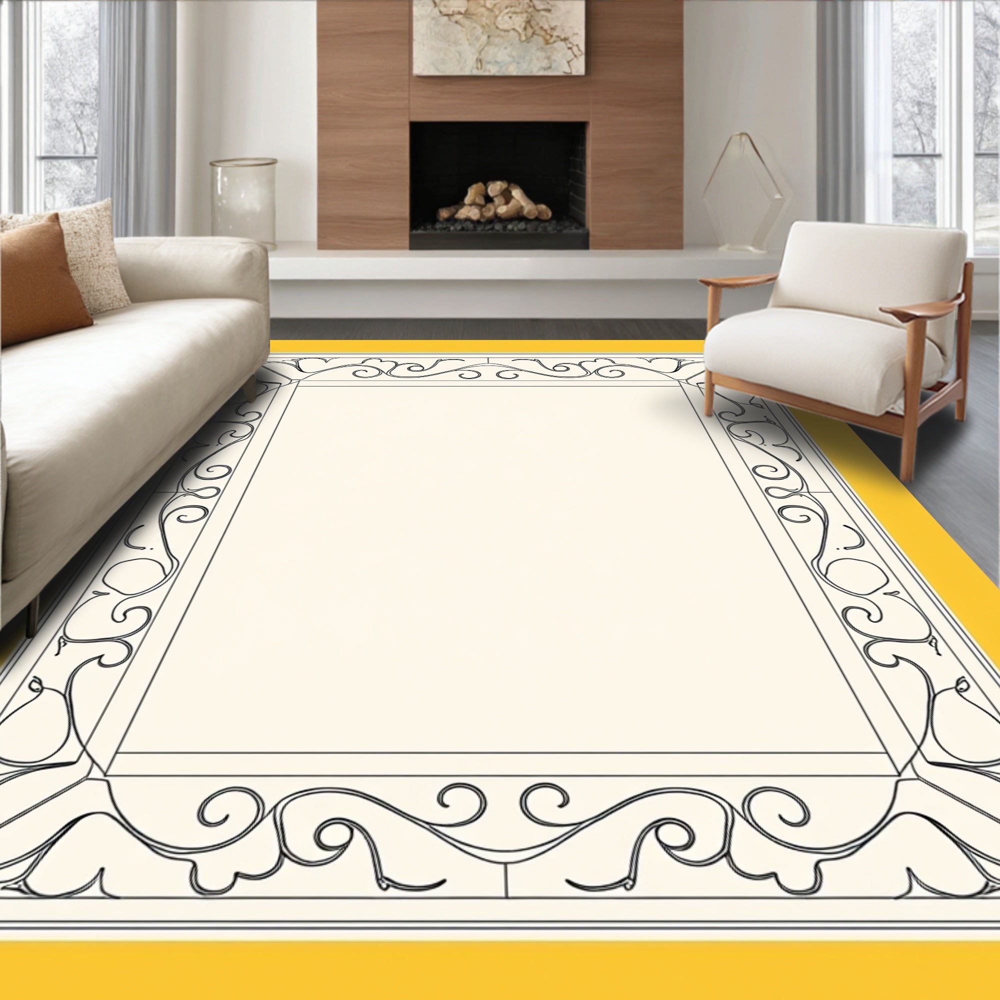 Elegant Scrollwork Border With Floral Accents Rug