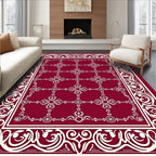 Ornate Crimson Geometric Border Rug
