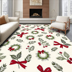 Festive Red Bow Wreath Holly Rug