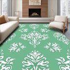 White Damask Flourish Green Backdrop Rug
