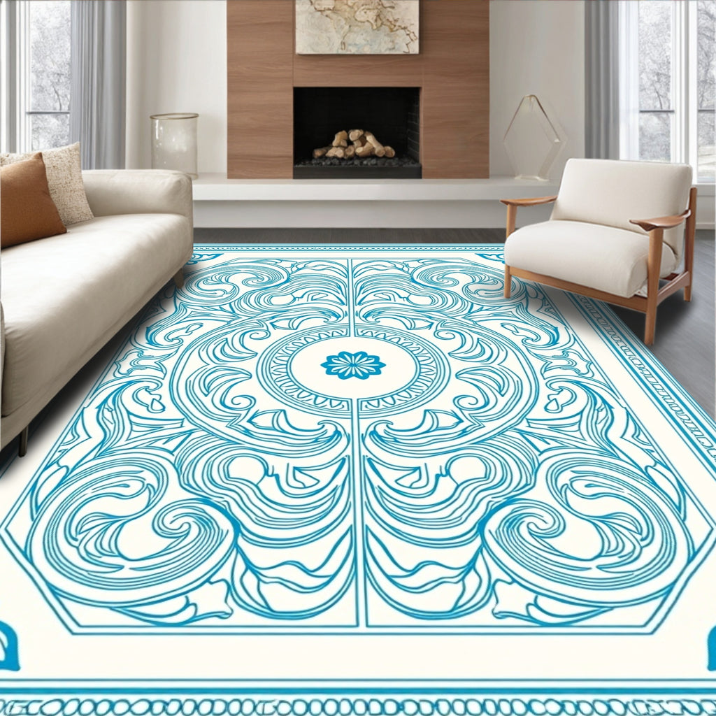 Ornate Turquoise Floral Medallion Rug