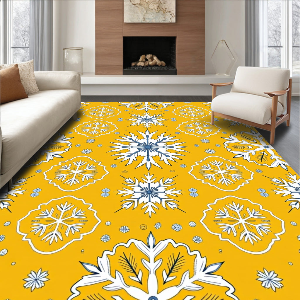Yellow Blue White Snowflake Medallion Rug