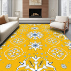 Yellow Blue White Snowflake Medallion Rug
