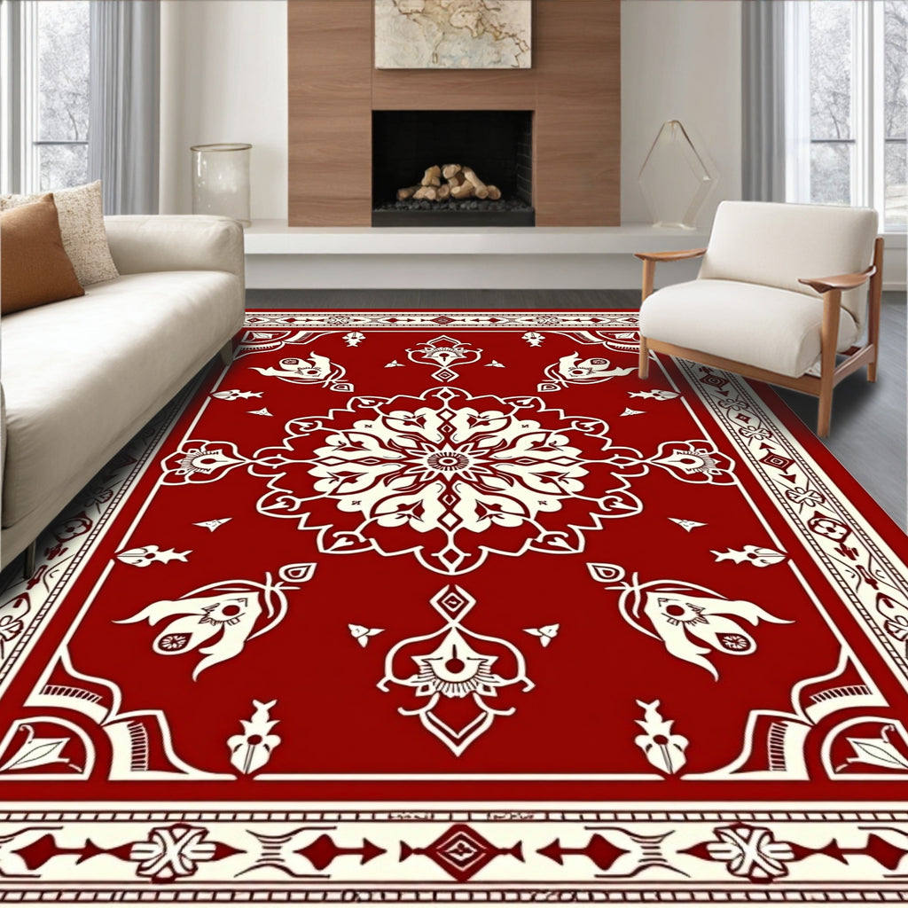 Crimson Cream Intricate Floral Medallion Rug
