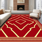 Crimson Yellow Geometric Diamond Frame Rug