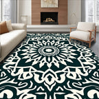 Dark Teal Off-White Mandala Medallion Rug