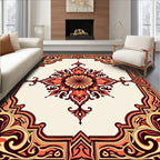Crimson Orange Elaborate Medallion Frame Rug