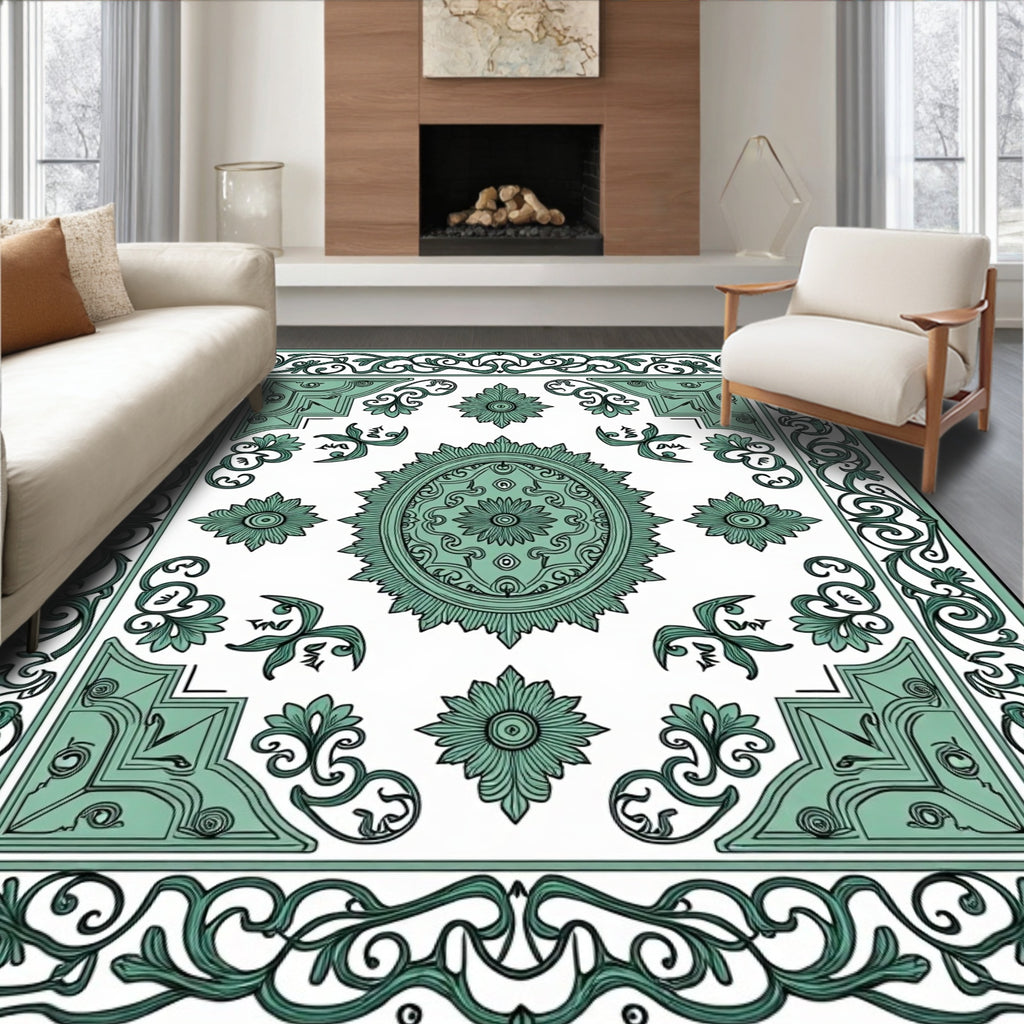 Seafoam Medallion Ornate Floral Rug
