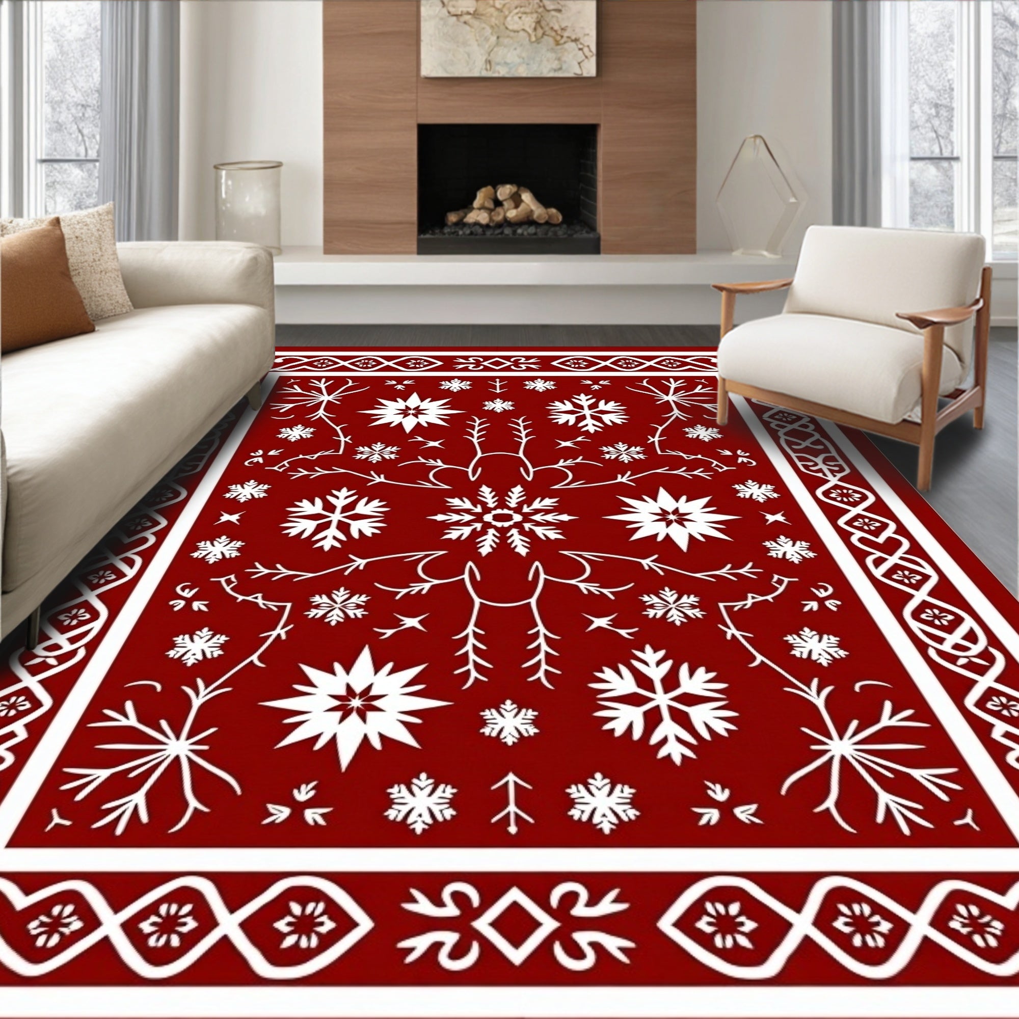 Crimson Snowflake Winter Wonderland Rug