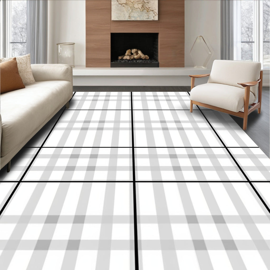 Subtle Gray Tartan Grid Rug