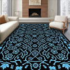 Sky Blue Floral Vine Medallion Rug