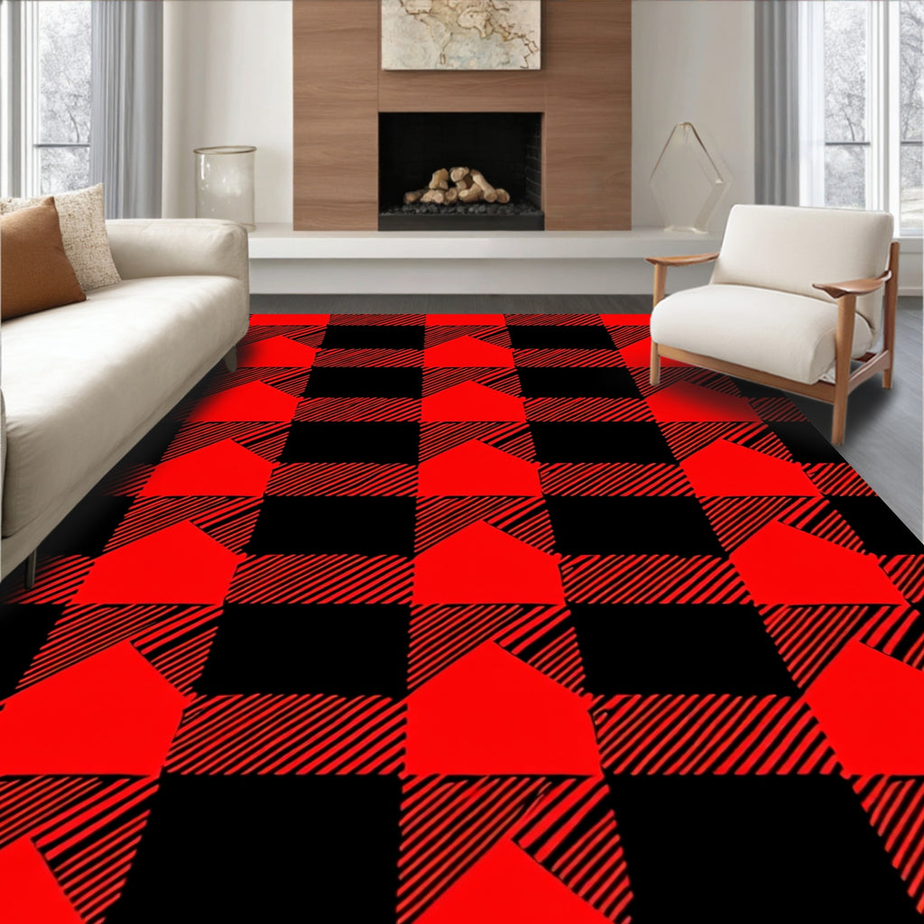 Red Black Plaid Buffalo Check Houses Rug