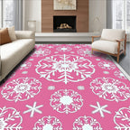 Pink White Snowflake Medallion Arrangement Rug